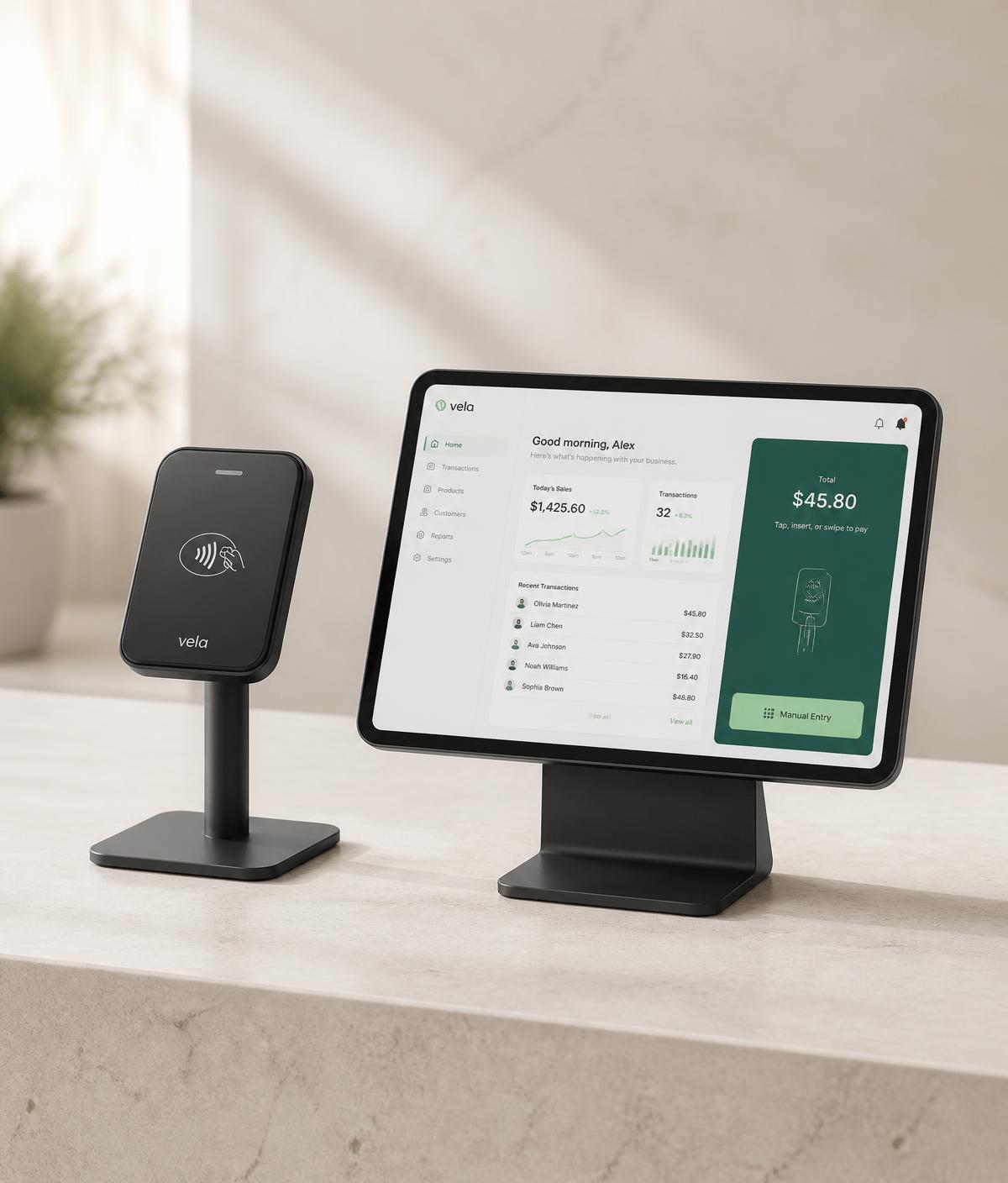 Lecteur de carte et caisse tactile SAMA installés sur un comptoir